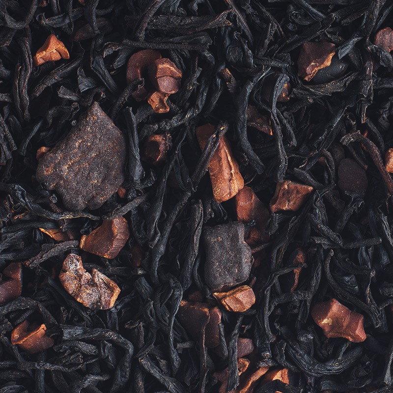 Thé noir au chocolat et fèves de cacao.