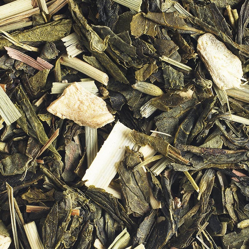 Organic green tea with citrus, peach and lavender.